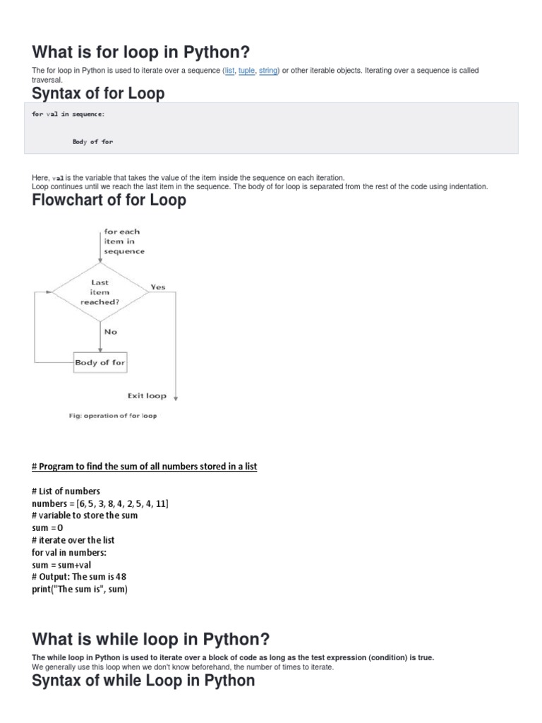 What Is For Loop in Python | PDF | Control Flow | Python (Programming ...
