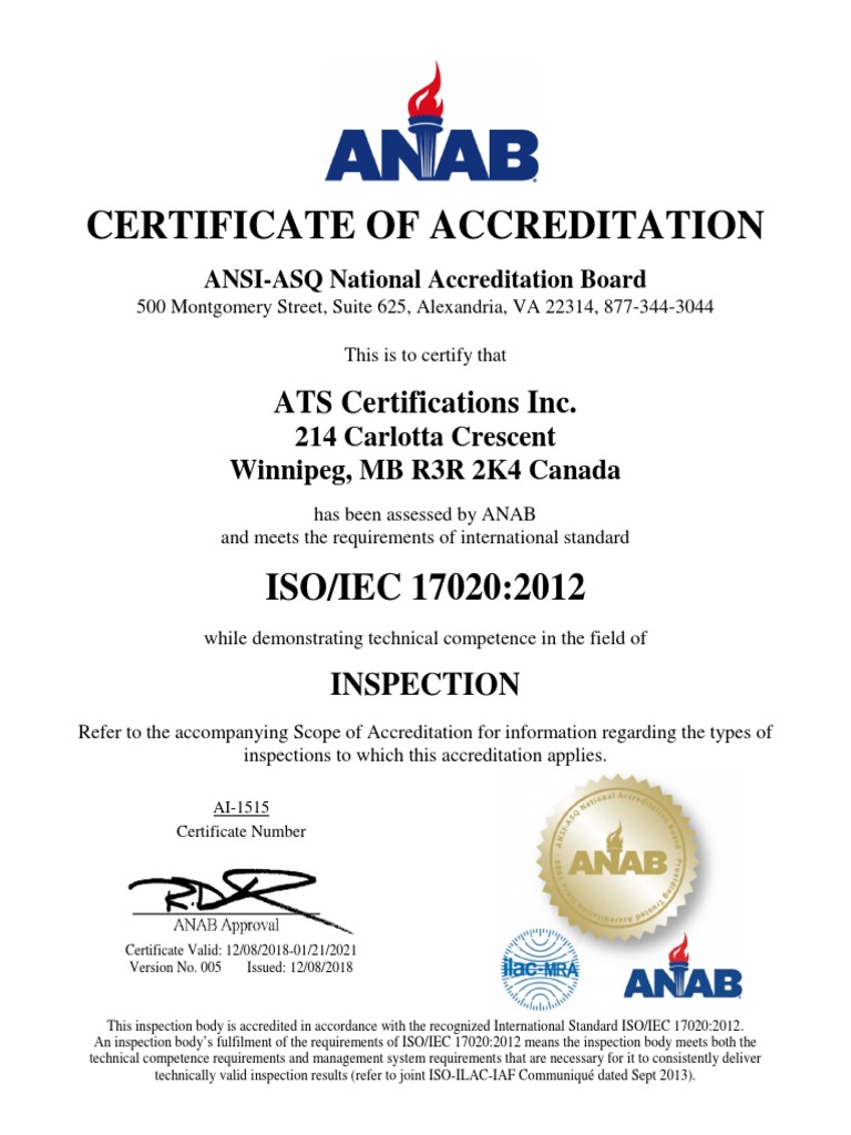 ATS Certification and ISO/IEC 17020 Compliance | PDF | International ...