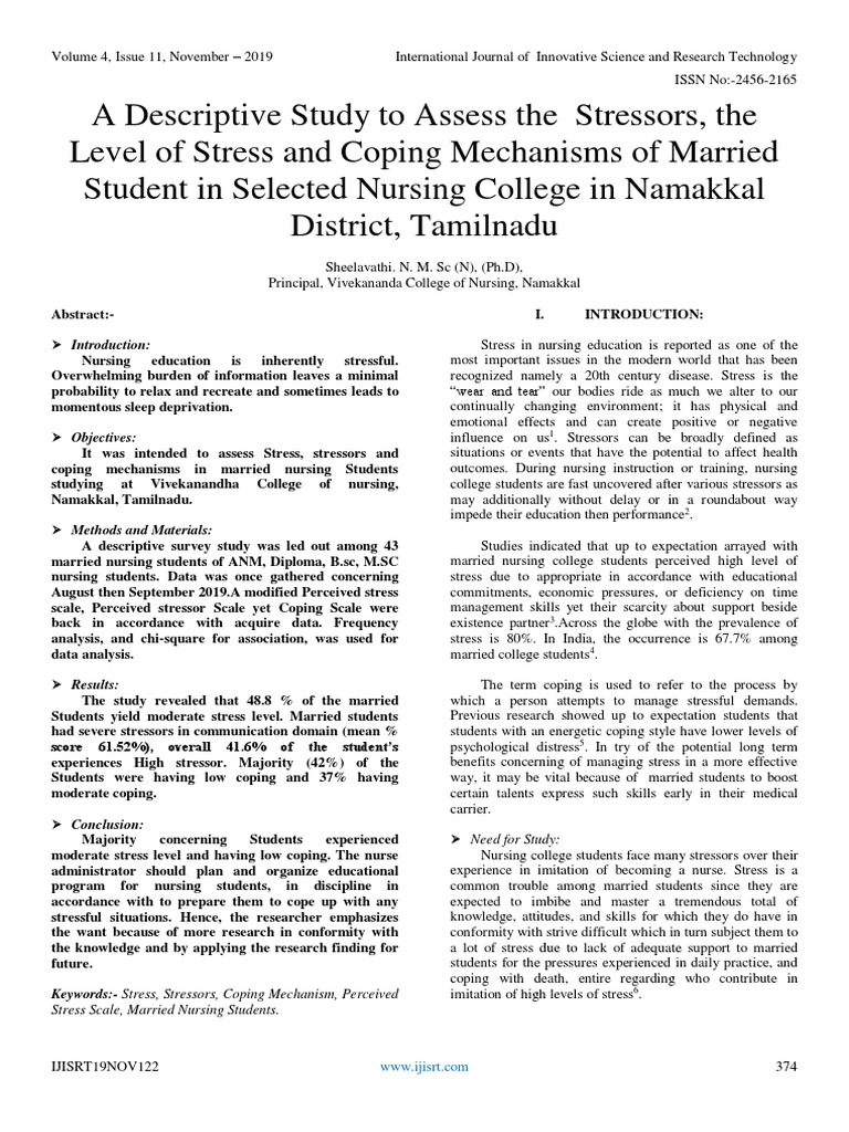 Stress and Coping in Married Nursing Students | PDF