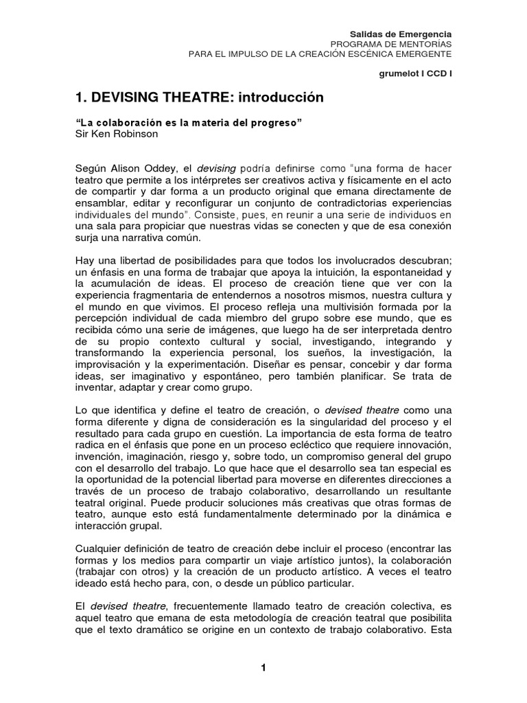 Introducción al Devising Theatre | PDF | Teatro | Las artes escénicas