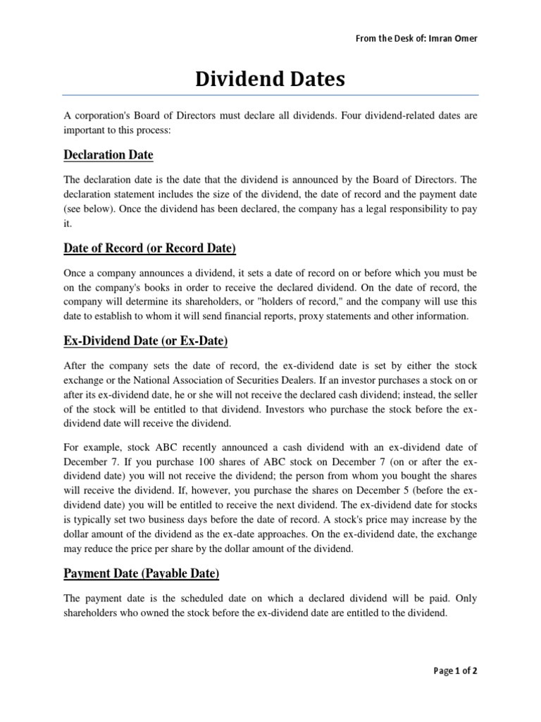 Dividend Dates | PDF | Dividend | Companies