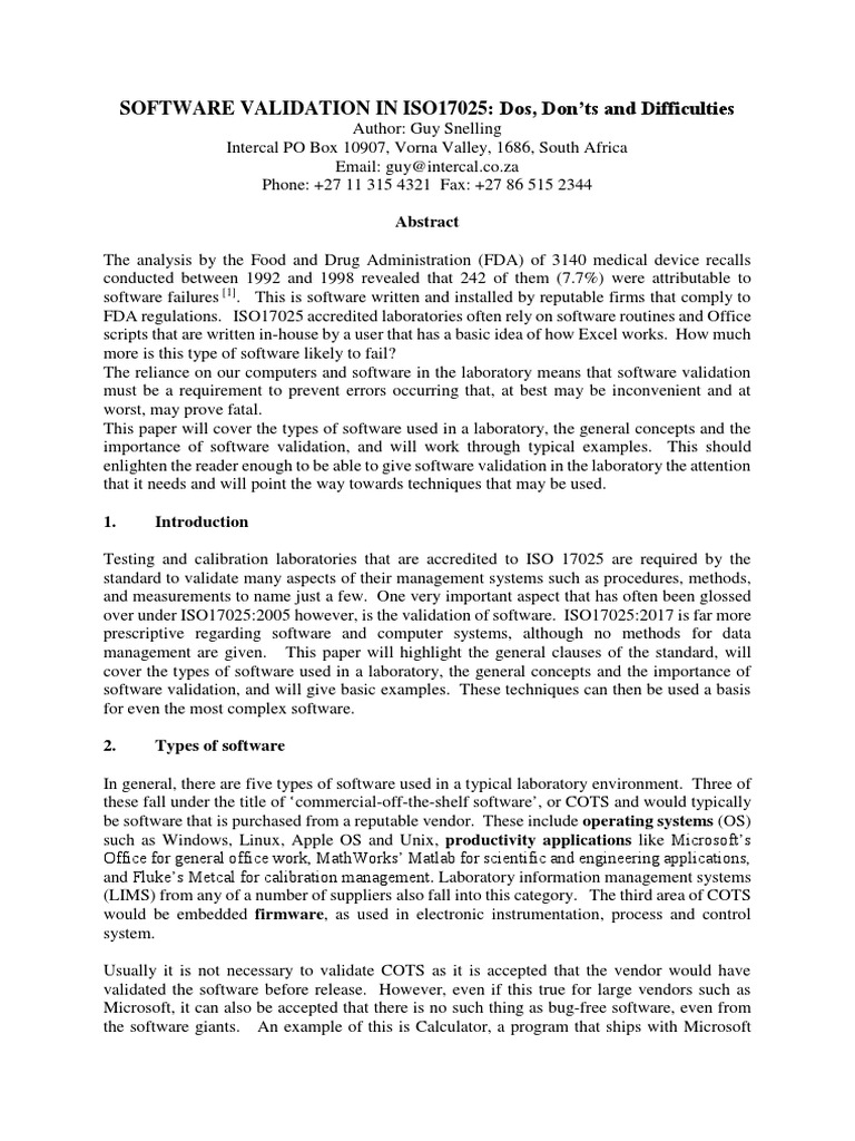 Software Validation in ISO 17025 | PDF | Verification And Validation ...