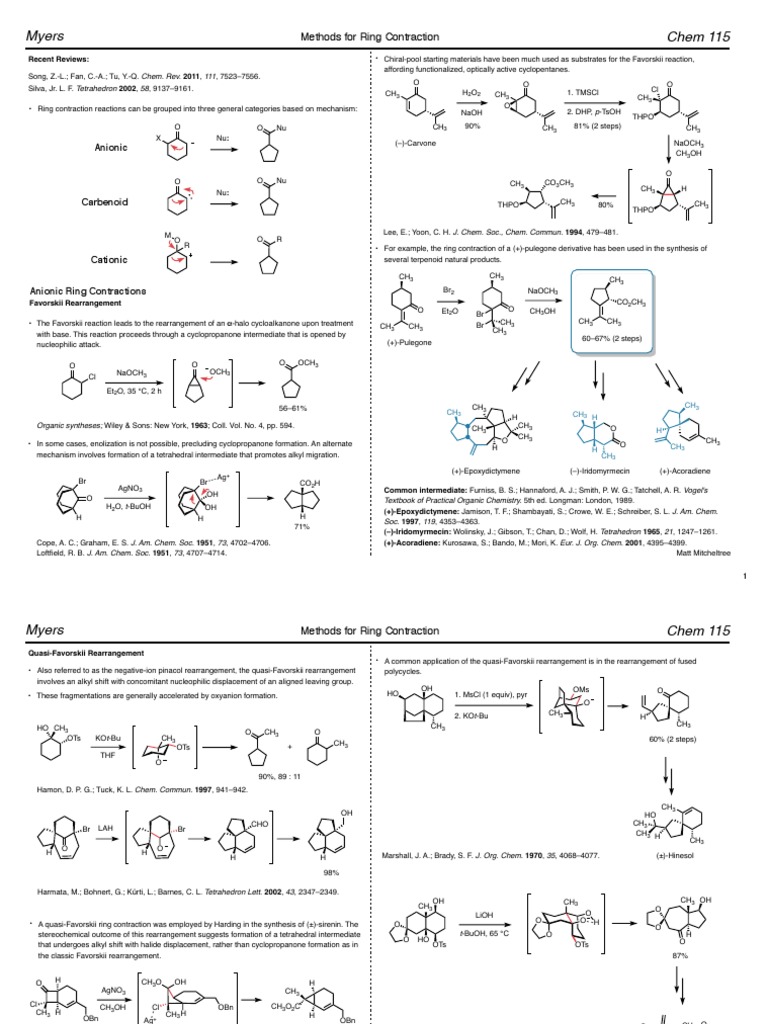 Mechanisms of Ring Contraction Reactions | PDF | Carbon Compounds ...