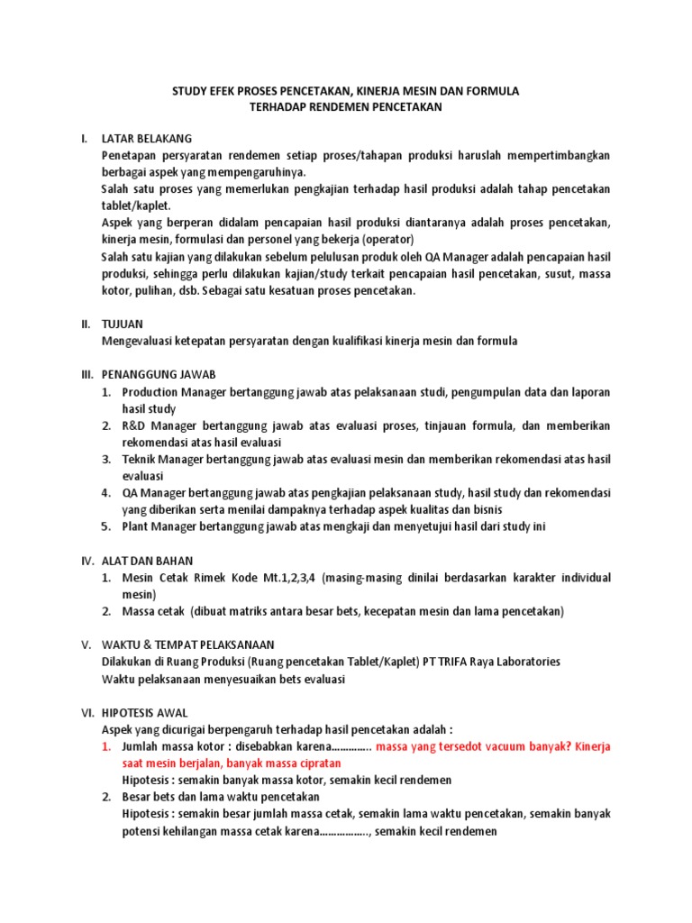 Study Efek Kinerja Mesin Dan Formula Terhadap Rendemen Pencetakan | PDF ...