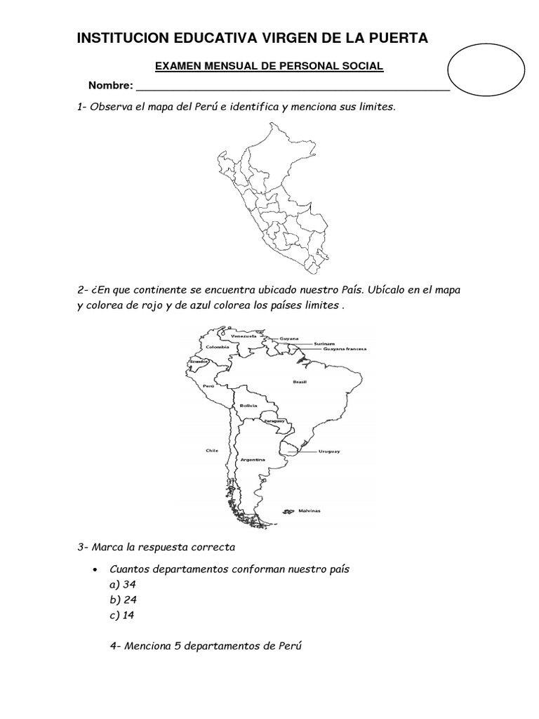 Examen de Personal Social: Regiones del Perú | PDF | Crecimiento ...