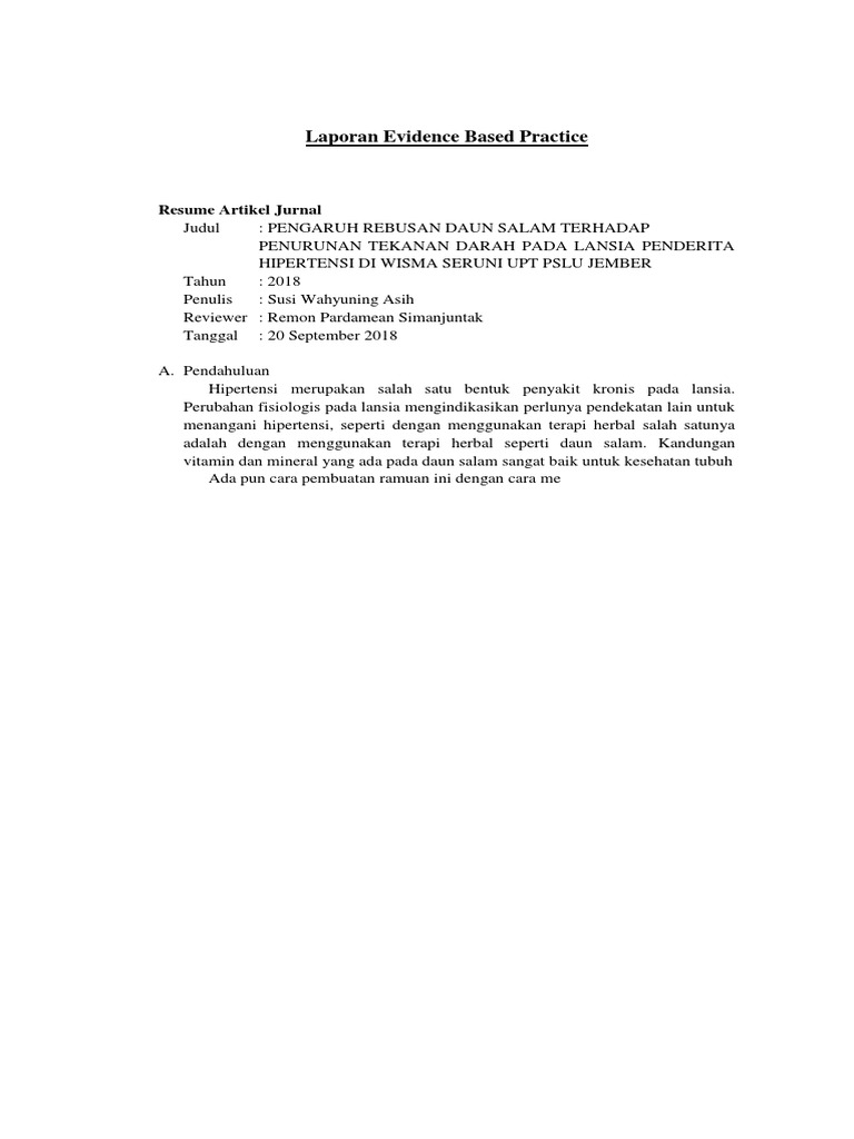 Laporan Evidence Based Practice | PDF | Kesehatan Holistik | Sains ...