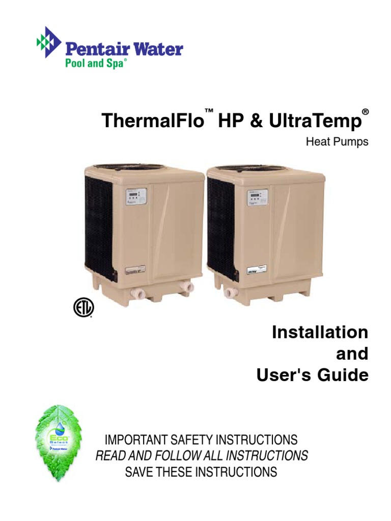Pentair Ultra Temp Heat Pump Manual Heat Pump Hvac