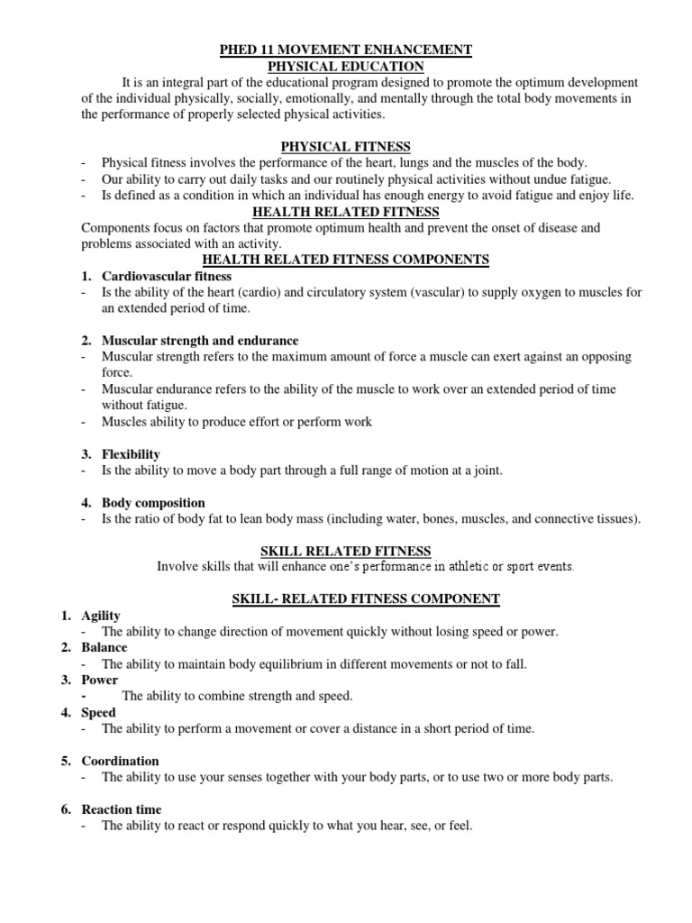 Understanding Movement Enhancement in PE | PDF | Physical Fitness ...