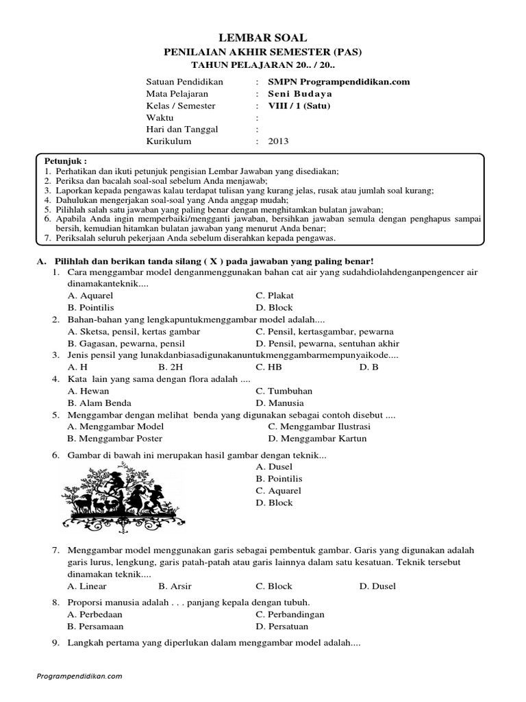 Soal Pas Seni Budaya Kelas 8 K13 Programpendidikan Com Docx