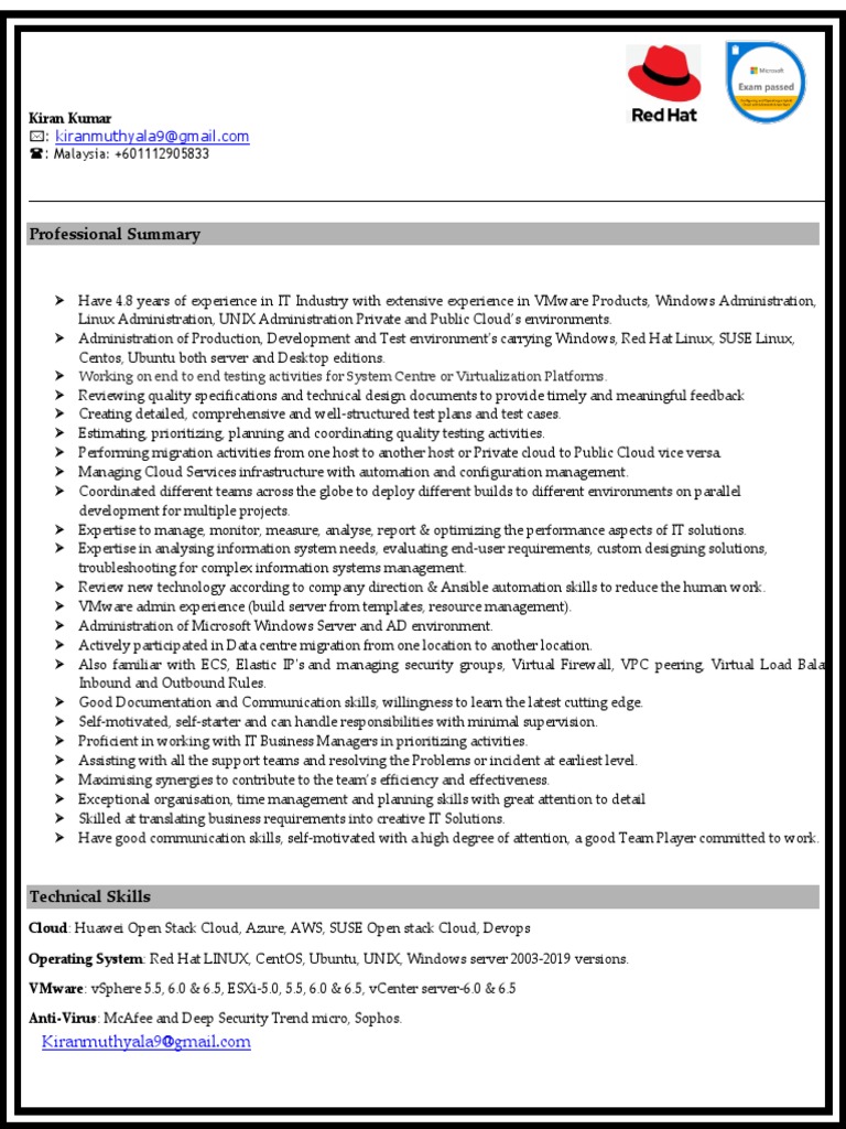 Cloud Engineer Profile for AP Govt Project | PDF | Virtualization ...