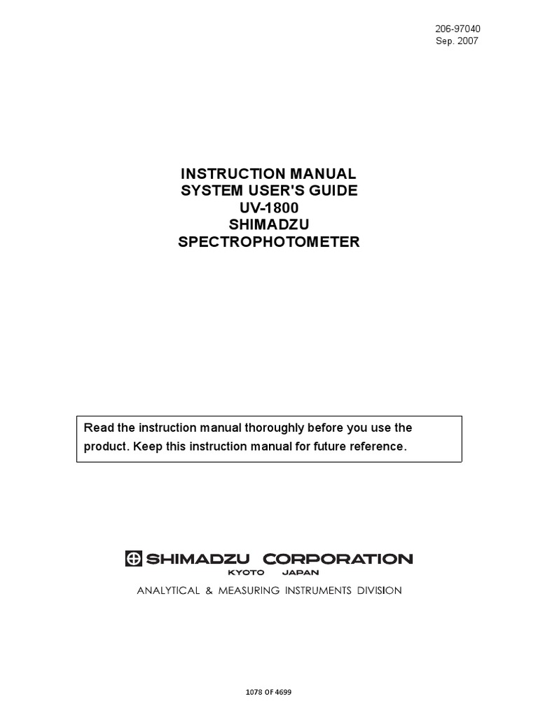 Instruction Manual System User's Guide Uv1800 Shimadzu