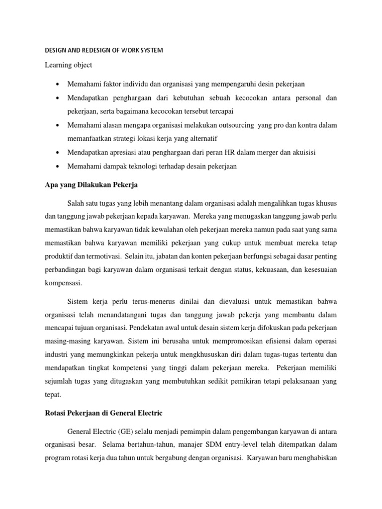 Design and Redesign of Work System | PDF