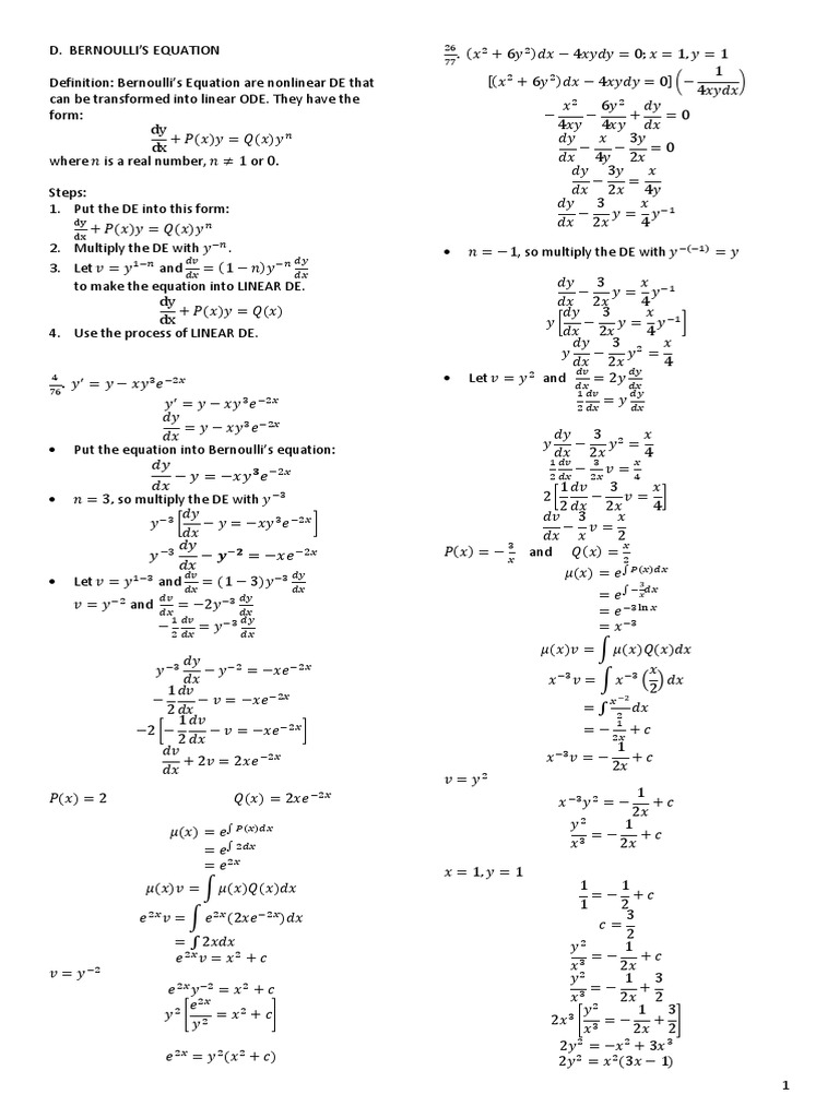 Bernoullis Equation Pdf Ordinary Differential Equation Theoretical Physics
