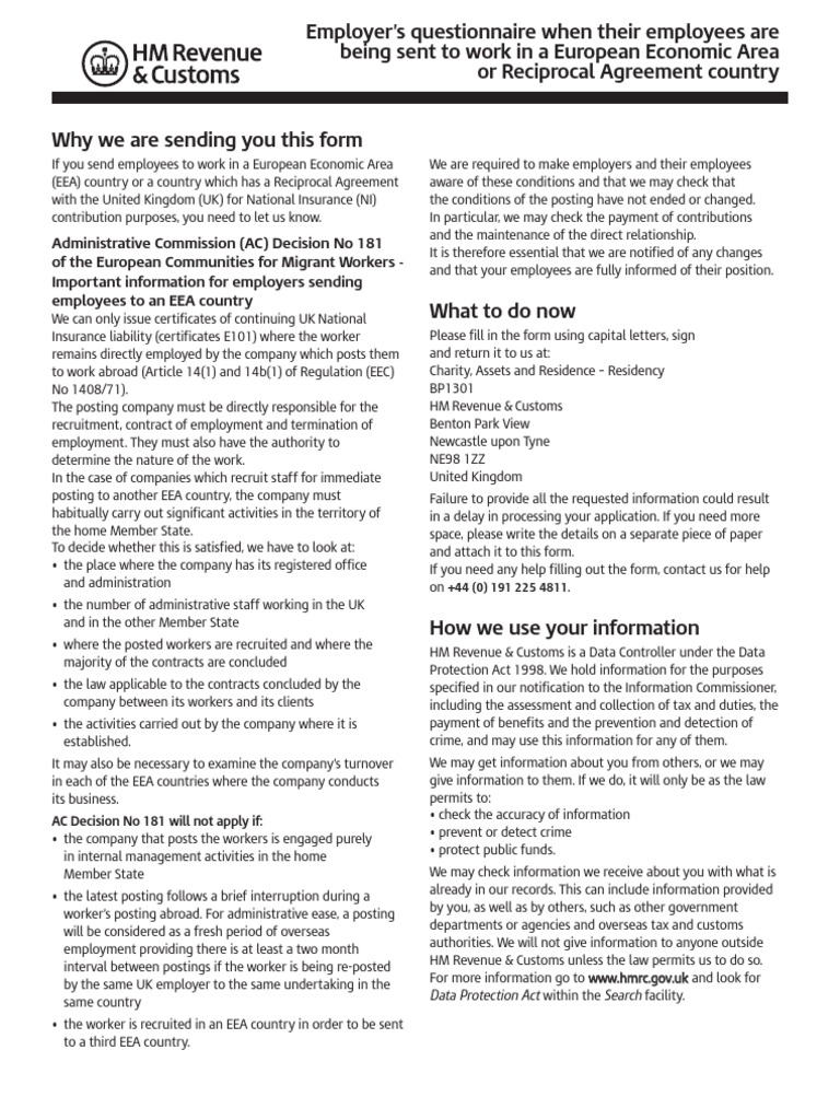 Employer's Guide to A1 Form for EEA | PDF | European Economic Area ...