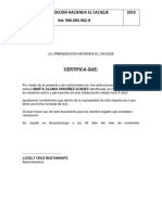 Certificado residencia Hacienda El Cacique 2019