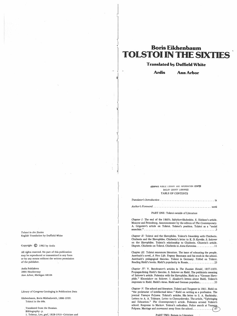 Ebook - Tolstoi in The Sixties, Boris Eikhenbaum | PDF