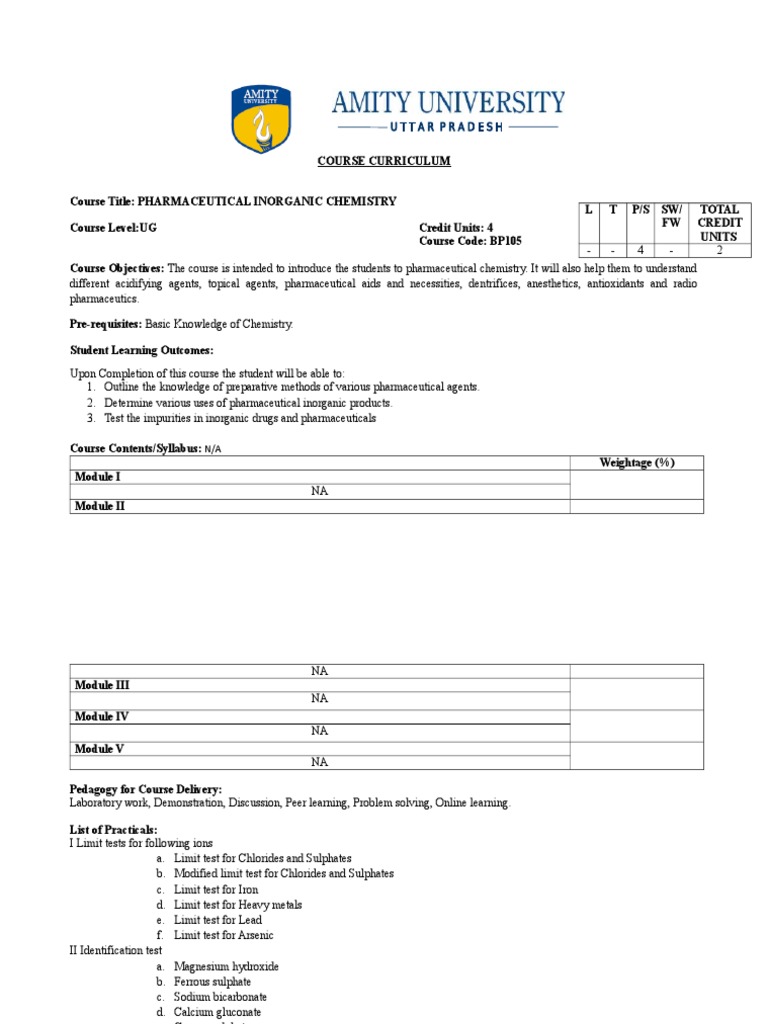 Pharmaceutical Inorganic Chemistry Course | PDF | Sodium | Inorganic ...