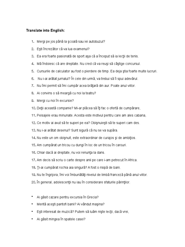 Exercitii de Traduceri RomanaEngleza PDF