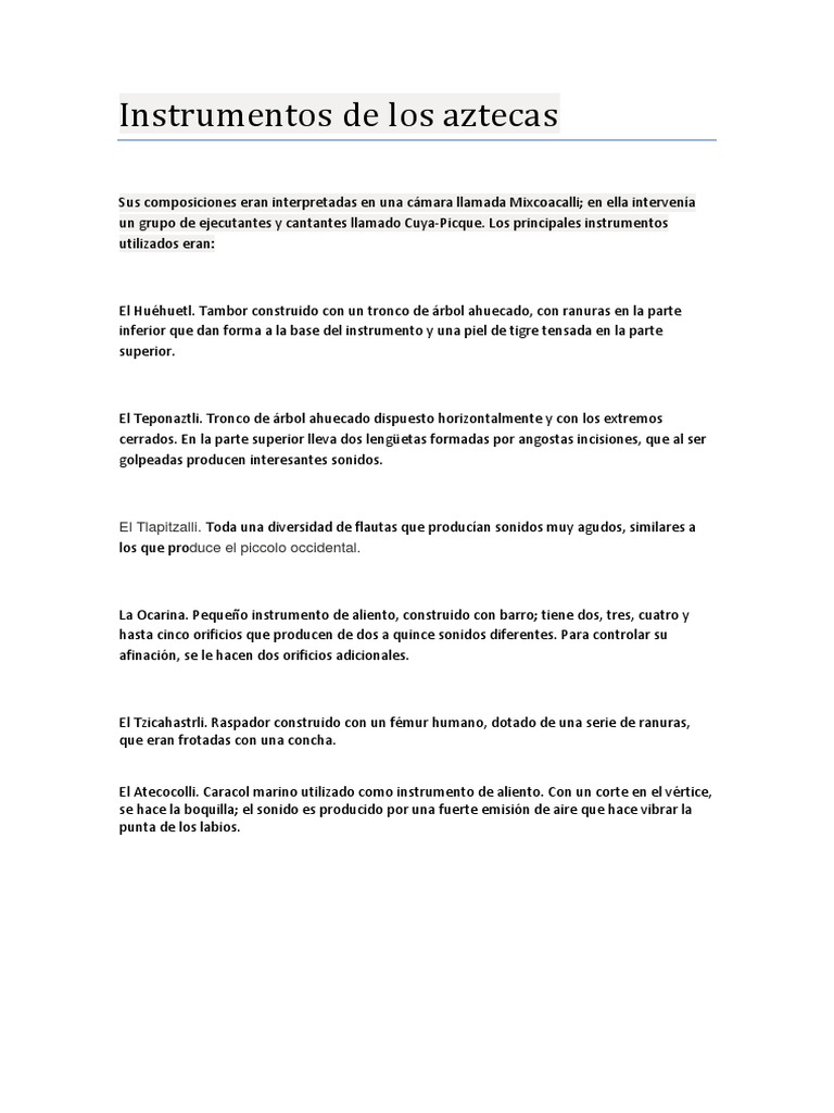 Instrumentos Musicales de los Aztecas | PDF