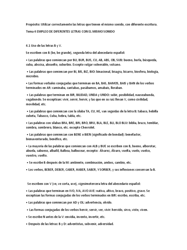 Uso correcto de B y V en español | PDF | Morfología Lingüística | Sintaxis