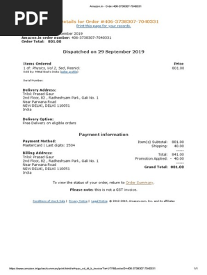 Amazon order receipt