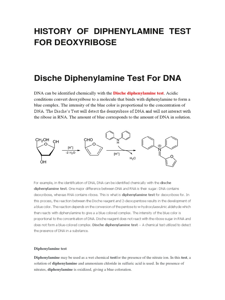 History of Diphenylamine Test PDF Dna Nitrite