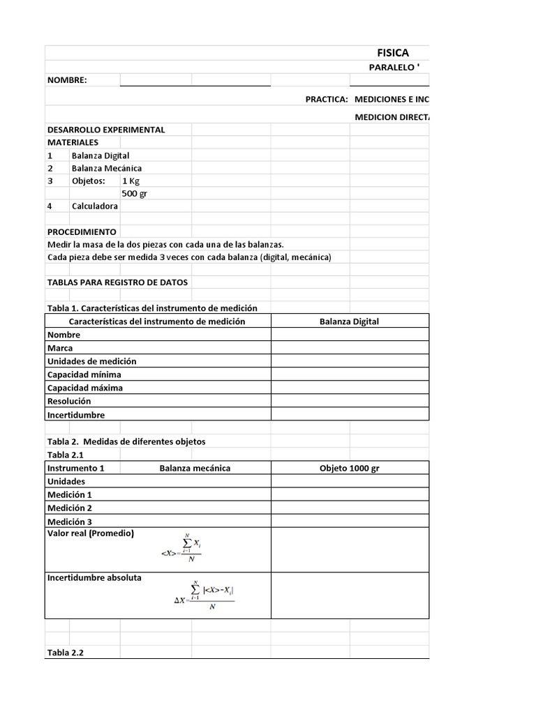 Mediciones y Análisis de Incertidumbre | PDF | Medición | Balanza