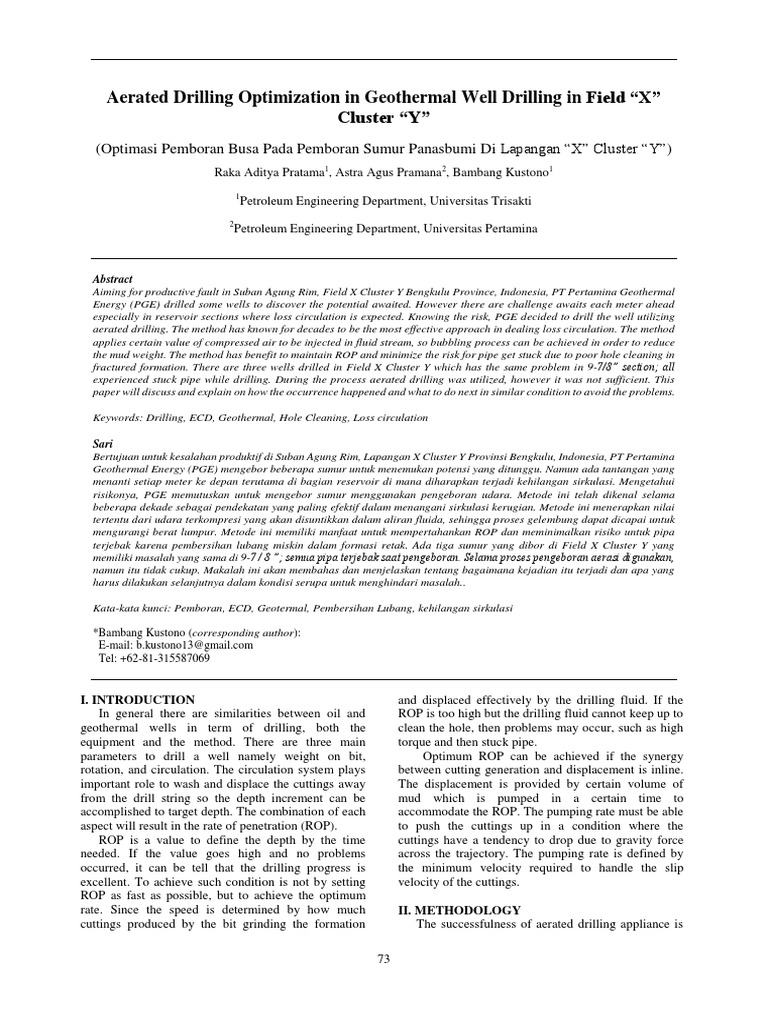 Aerated Drilling Optimization in Geothermal Well D PDF