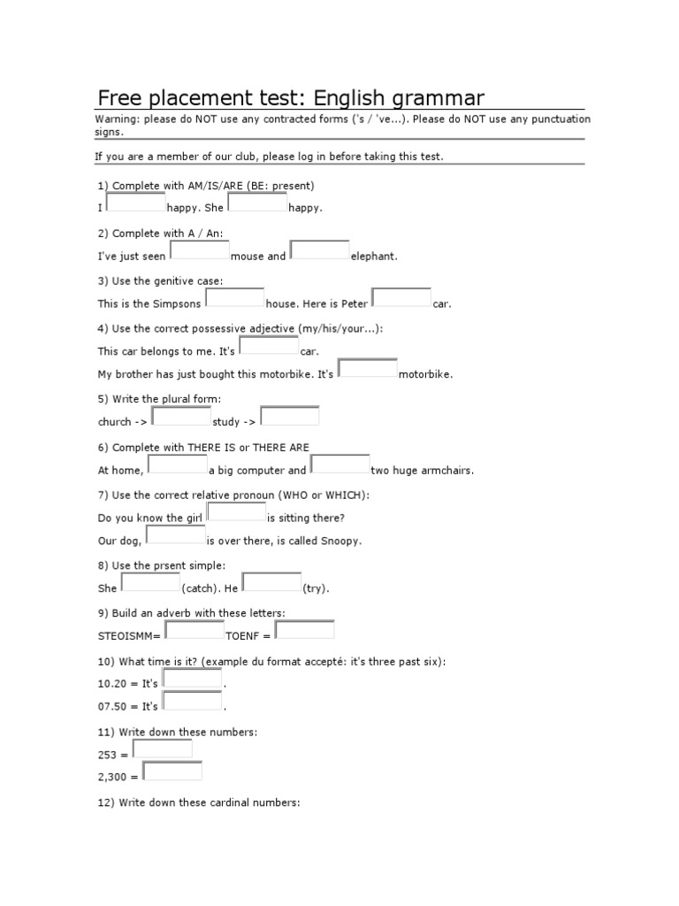 Free Placement Test PDF Languages Language Arts & Discipline