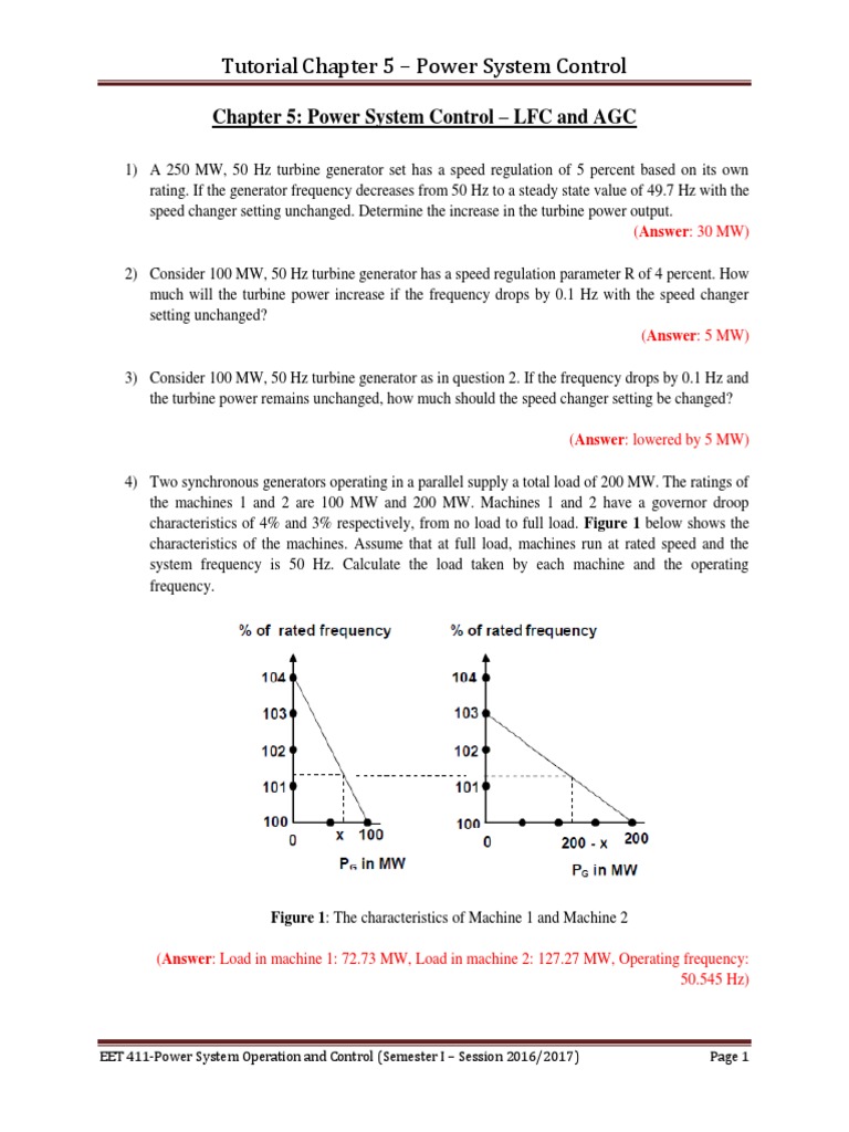 Tutorial Chapter 5 Power System Control Pdf Electric Power System Steady State