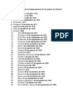 Orden Cronológico de La Independencia de Los Paises de América