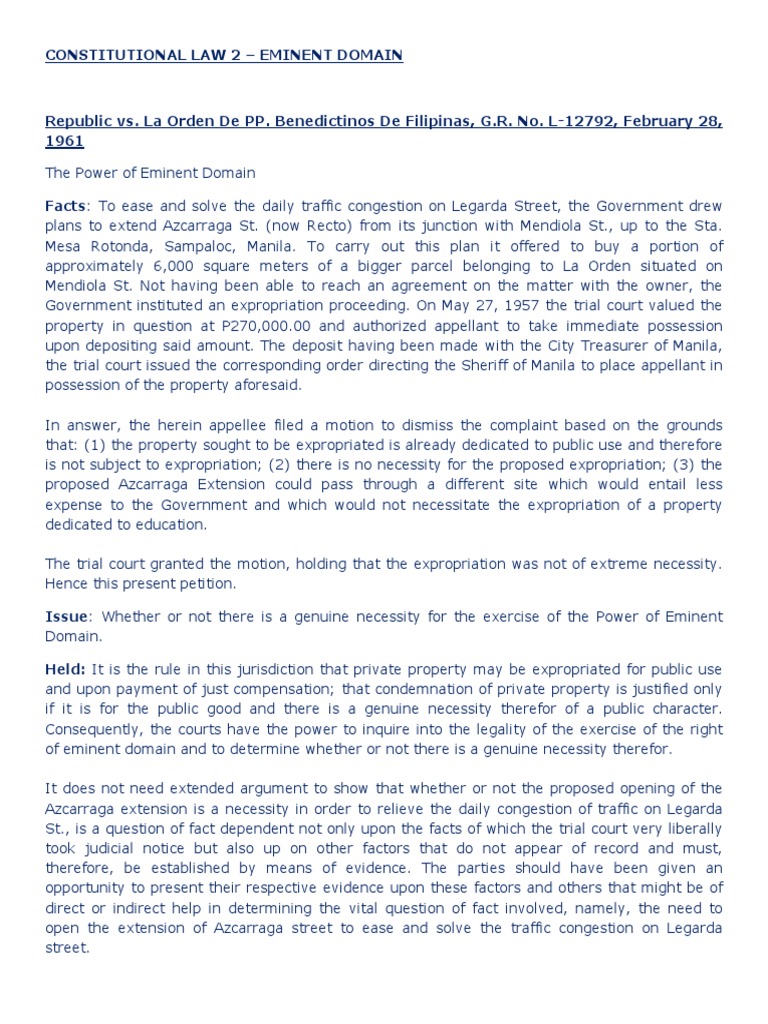 Eminent Domain in Philippine Law Cases | PDF | Just Compensation ...