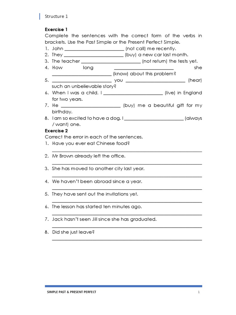 Past Simple vs Present Perfect Exercises | PDF | Career & Growth ...