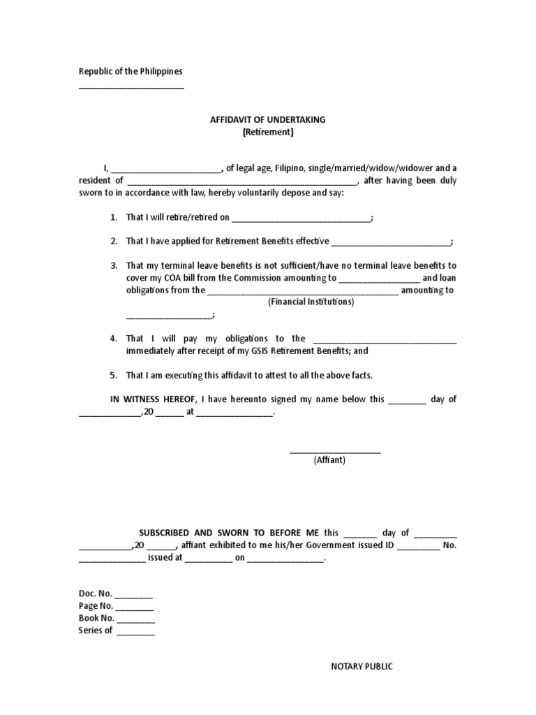 Affidavit of Undertaking Retirement PDF