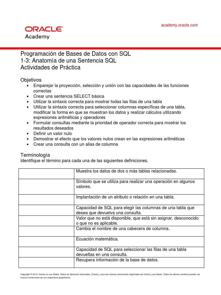 DP 1 3 Practice Esp | PDF | SQL | Gestión de tecnología de la información