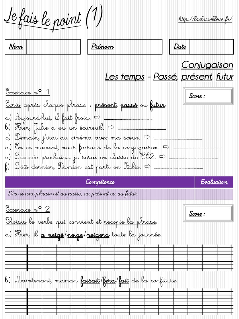 Exercices Passé Présent Futur Cm2 Les Temps Passe Present Futur | PDF