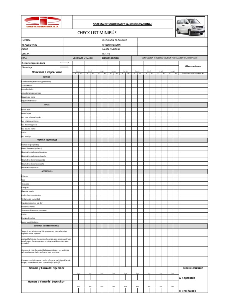 Check List Minibús 2014 | PDF | Neumático | Vehículo de motor