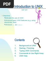 Introduction To UNIX: Motivate The Use of UNIX Introduce Basic UNIX Features (E.g. Using Directories, Files) Introduce