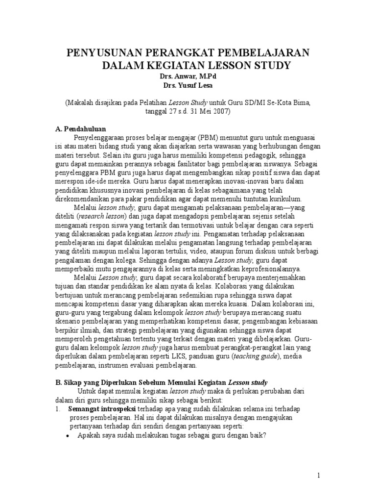 Penyusunan Perangkat Pembelajaran Lesson Study | PDF | Karier ...