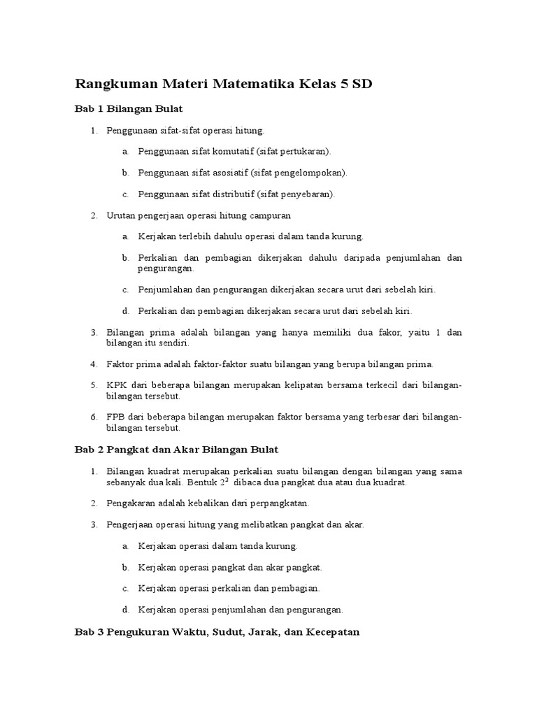Rangkuman Materi Matematika Kelas 5 Sd Pdf