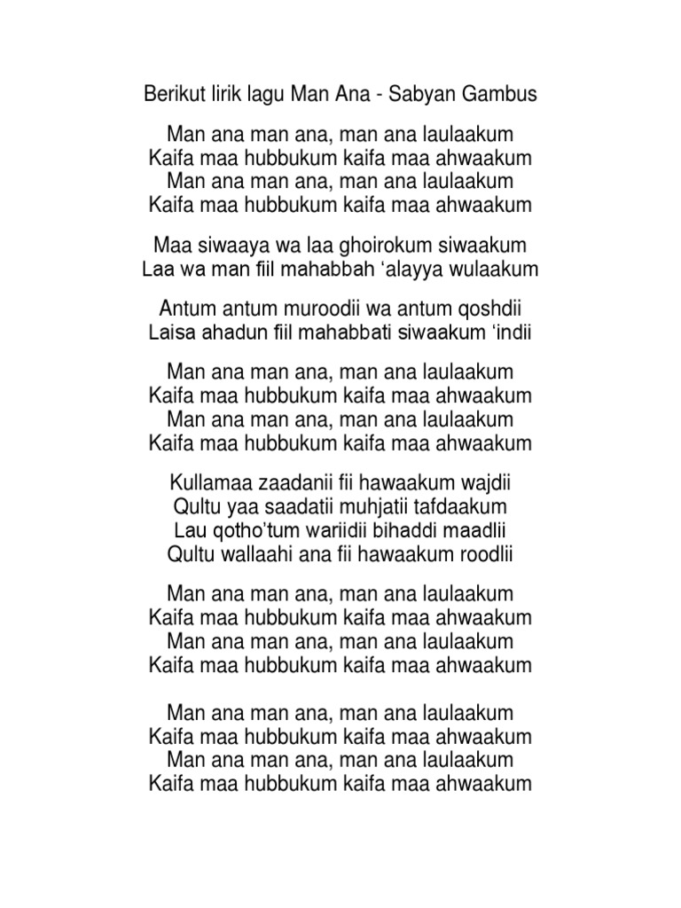 Lirik Lagu Man Ana Pdf