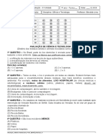 Avaliação de Ciência e Tecnologia IV Unidade - 7º Ano