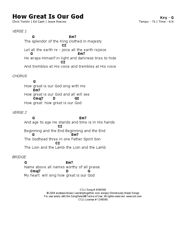 How Great Is Our God Piano Chords in the Key of C
