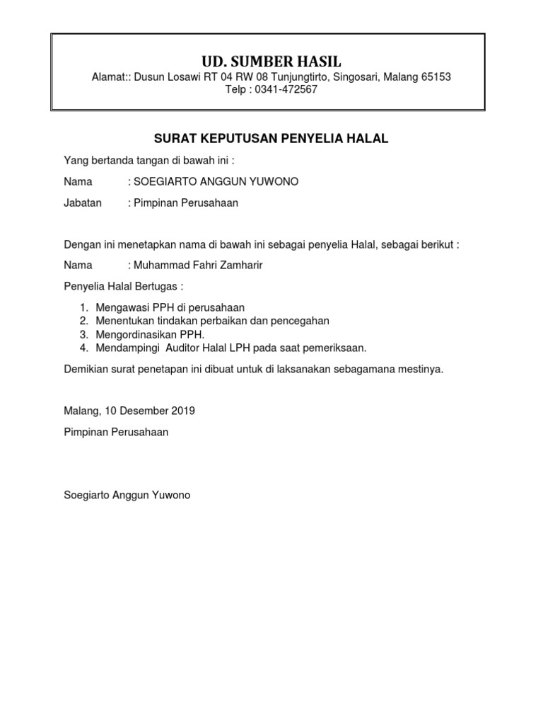 Contoh Surat Sokongan Penyelia