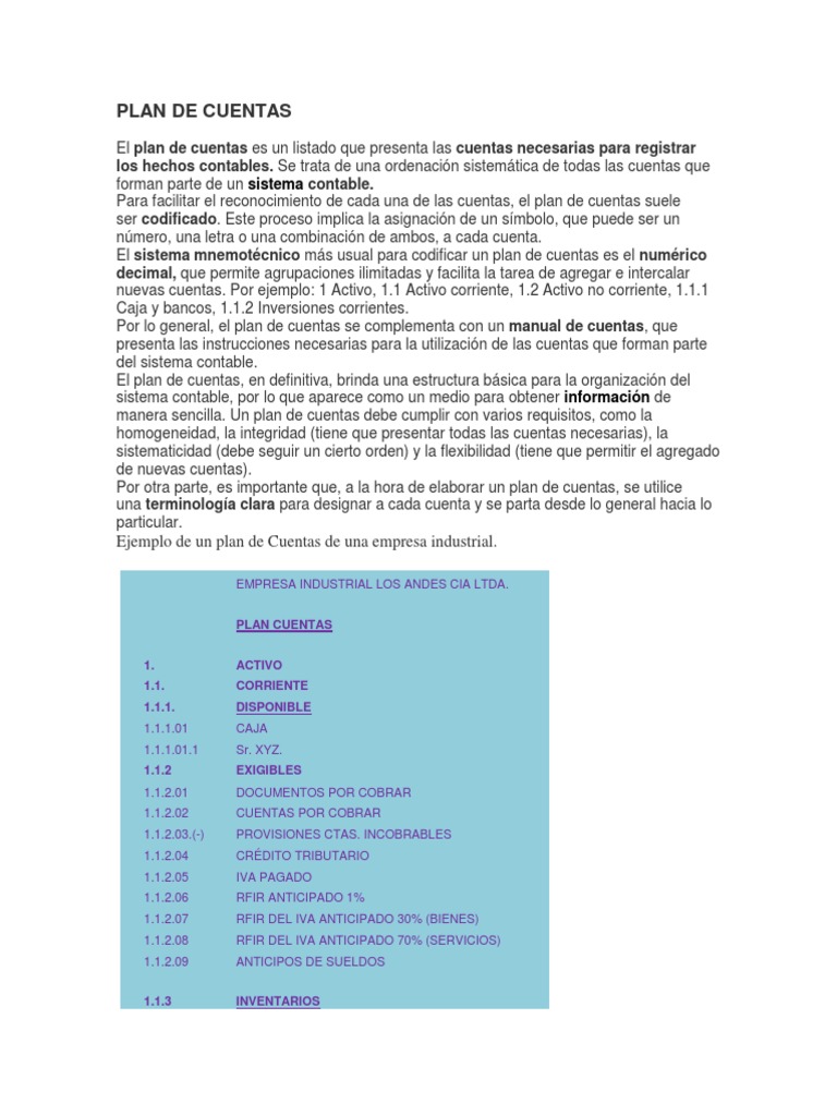 Plan de Cuentas | PDF | Contabilidad | Business