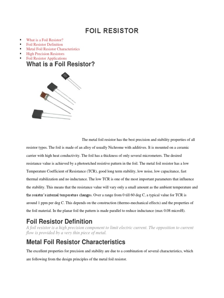 Foil Resistor PDF Resistor Electrical Resistance And Conductance