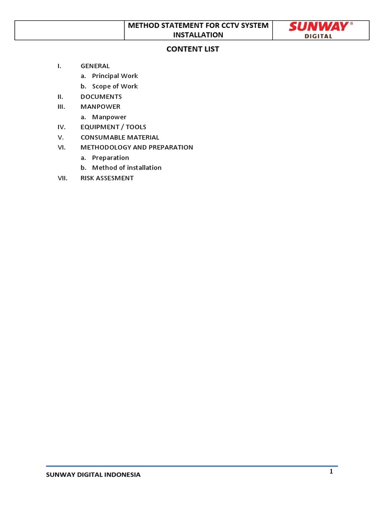 Method Statement For CCTV Installation r1 | Download Free PDF ...