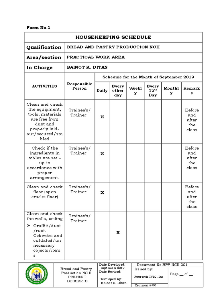 1 Housekeeping Schedule (DONE) PDF Home Nature