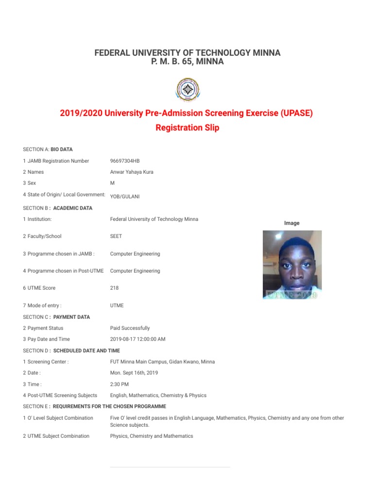 2019 Upase Exercise - Powered by Its Futminna | PDF