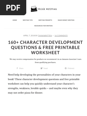Character Development Questions & Free Printable Worksheets